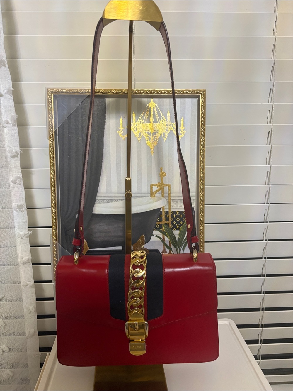 GUCCI Red Calfskin Leather Small Sylvie Shoulder Bag -EUC